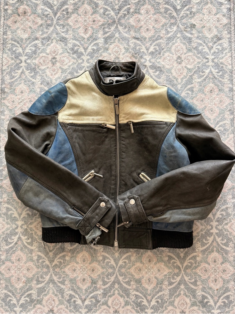 Vintage D&G Dolce & Gabbana Junior Leather Moto Biker Jacket Kids 7/8 Y2K